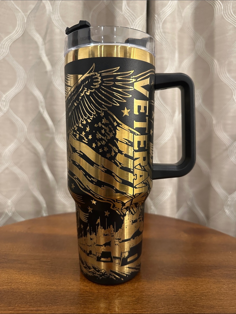 United States Military Veteran Black and Gold Tumbler